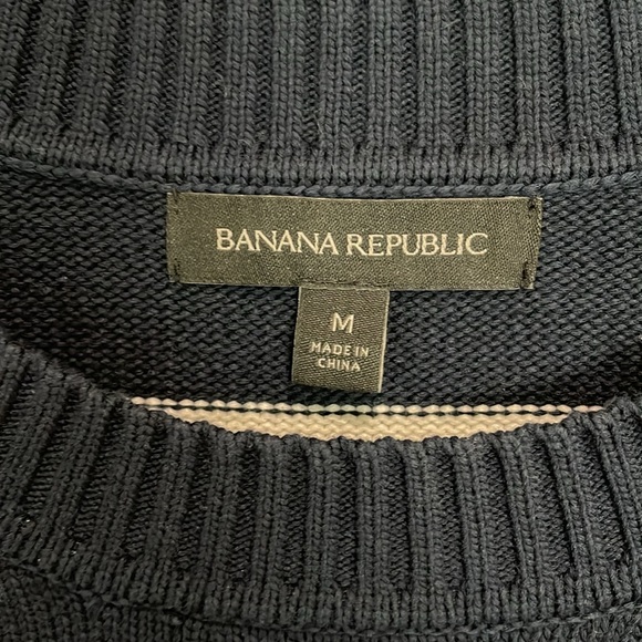 Banana Republic Navy White Stripe Crew Neck Sweater s M - Picture 2 of 5